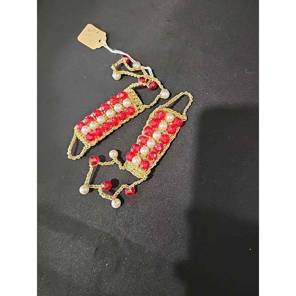 Vintage Barefoot Sandals Foot Jewelry Red Gold Pearls Small Medium - Picture 6 of 6